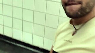 Bisexual encounter with a construction worker in public. Sucking in a toilet outdoor—how daring is that?
