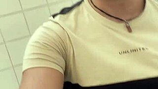 Bisexual encounter with a construction worker in public. Sucking in a toilet outdoor—how daring is that?