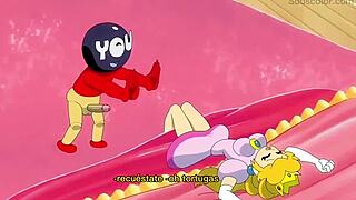 Peach and daisy in sexy lesbian scene with subtitles