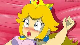 Peach and daisy in sexy lesbian scene with subtitles