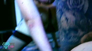 Alternative beauties with tattoos and piercings in a rough throat job preview