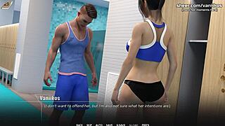 Busty young 18+ babe gives handjob and tit job in public college shower