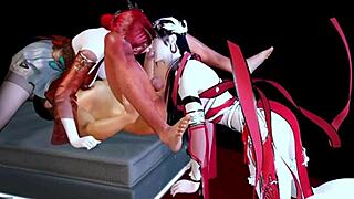 Threesome banging with two big-boobed princesses in 3D animation