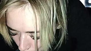 Sexy girl gives blowjob in truck amid city bustle