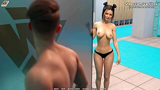 Busty young 18+ babe gives handjob and tit job in public college shower