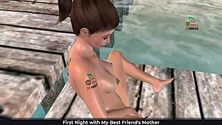 Cute Girl Teasingly Masturbates On Beach With Banana In 3D Cartoon