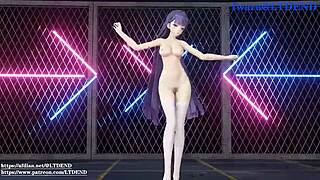 2D animated Chinese girl in dress, MMD Raiden Mei cosplay