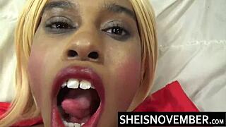 Msnovember gets anal beads in asshole, cumshot facial, big tits ebony blowjob