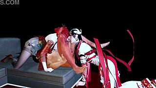 Threesome banging with two big-boobed princesses in 3D animation