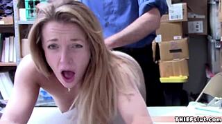 Pretty blonde shoplifter pays with pussy 😏