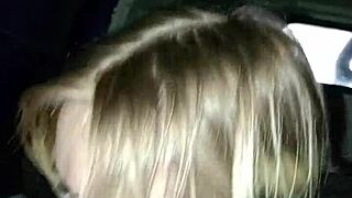 Sexy girl gives blowjob in truck amid city bustle