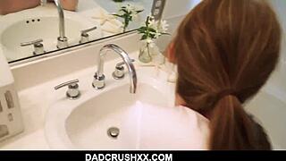 redhead teen stepdaughter gets fucked hard while brushing teeth in pov