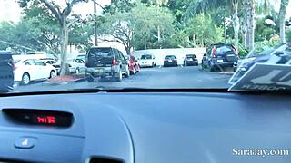 Busty Cougar Sara Jay Rides Her Driver Shaundam's Big Black Cock in Heels