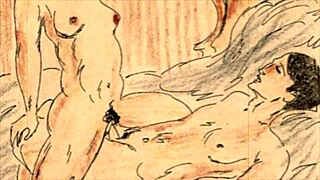 Vintage Illustration of Antique Anime and Hentai Elements