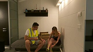 Annika greets the courier in her robe but has no cash for payment