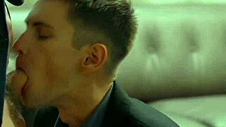 Hot guys secretly hookup in gay office parody