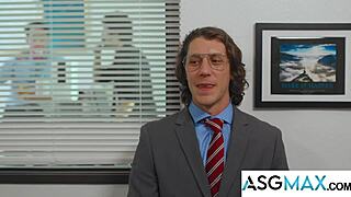 Hot guys secretly hookup in gay office parody