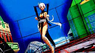 Beautiful anime girl dances half-naked