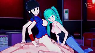 bulma and chichi get wild in a threesome with doggystyle and riding