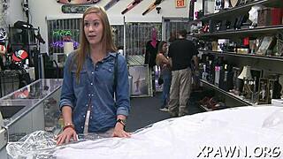 Intense sex in shop with massive cock