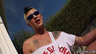 Transexuals enjoy a hot pool party with sexual relations