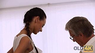 Mature man fucks young teen in office