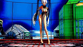 Beautiful anime girl dances half-naked