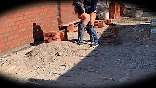 Security camera catches engineer Nataly at construction site