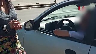 wife masturbates stranger in car while husband films. public outdoor adventure with old prostitute
