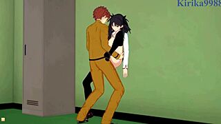 Saber and Rin Tohsaka tease Shirou Emiya in intense hentai sex