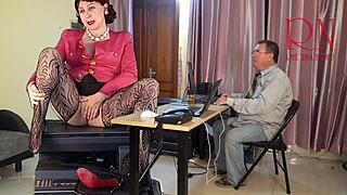 Tall secretary pleasures her boss in the office