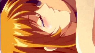 Anime blonde teen feels deep pleasure.