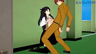 Saber and Rin Tohsaka tease Shirou Emiya in intense hentai sex