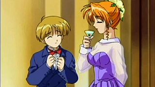 Anime blonde teen feels deep pleasure.