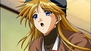 Anime blonde teen feels deep pleasure.