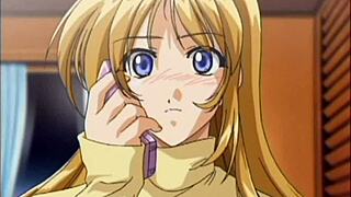 Anime blonde teen feels deep pleasure.