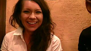 brunette subtly sucking black cock for cash in public pickup