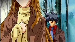 Anime blonde teen feels deep pleasure.