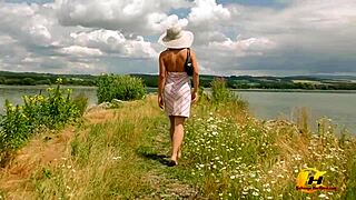 First sunny day, and I’m out here masturbating by the lake in lingerie