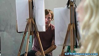 Cfnm professor swaps cum with nude model in lingerie, I’m stunned