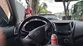 Risky public stroke for student on street.