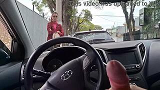 Risky public stroke for student on street.