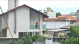 Beautiful redhead blogger neighbor engages in blowbang and flashing during amateur exhibitionist banging