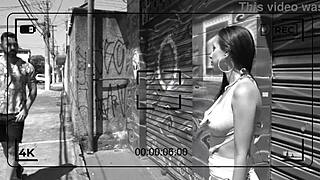 Brunette slut gets anal fucked backstage, receives facial cumshot