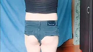 Sissy crossdresser's big ass and wet pussy in action