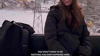 amateur teen gets cum in mouth during public creampie close-up