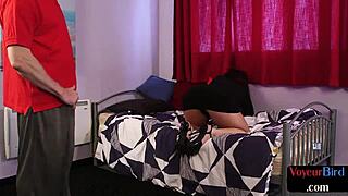 Voyeur milf fingers pussy while watching guy jerk