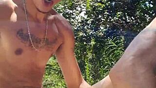 Colombian woman shaves hairy penis outdoors and fucks shaved cock