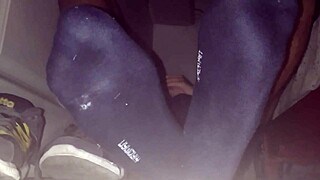 Intense Cumshot on Blue Sweaty Socks and Bare Feet
