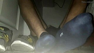 Intense Cumshot on Blue Sweaty Socks and Bare Feet